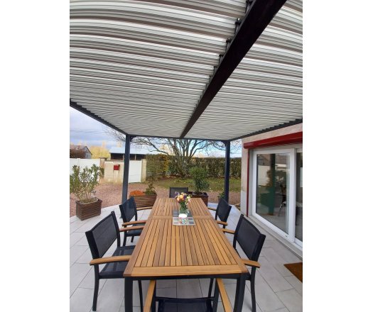 Pergola Bioclimatique avec ventelles écru, Aluminium gris anthracite, 3.60 x 3.00m, 10.80m²