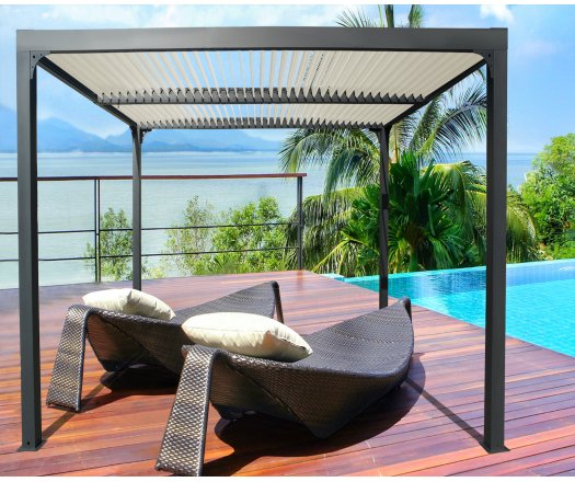 Pergola Bioclimatique avec ventelles écru, Aluminium gris anthracite, 3.60 x 3.00m, 10.80m²