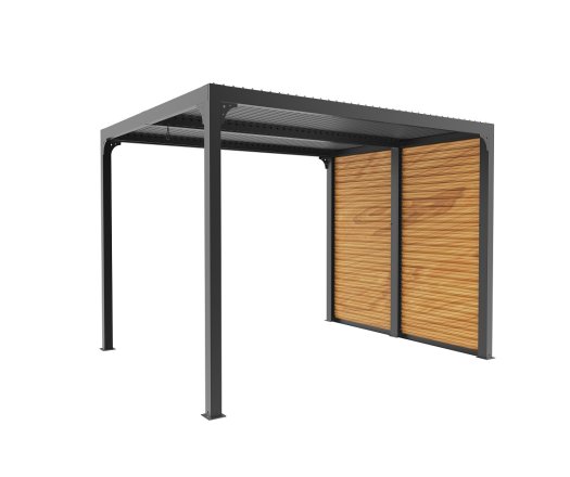 Pergola Bioclimatique avec ventelles imitation bois pour coté 3m, Aluminium gris anthracite, 2.40 x 3.00m, 7.20m²