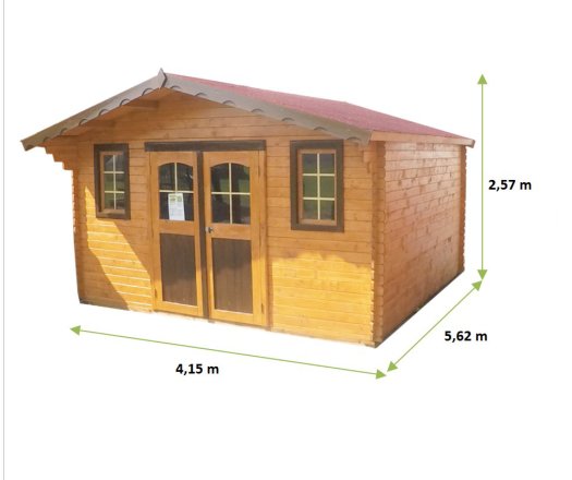 Abri Balmont, Madriers épicéa 28mm, 4.0 x 5.0m, 20m²