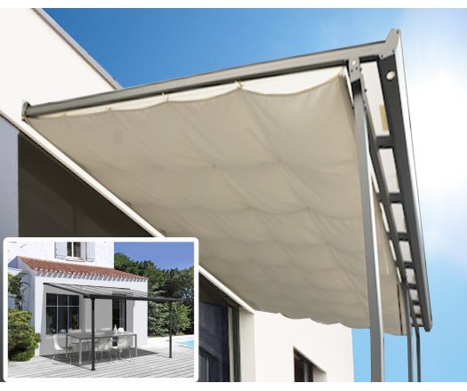 Toit terrasse avec rideau d'ombrage extensible, Aluminium gris anthracite, 2.75 x 2.45, 6.70m²