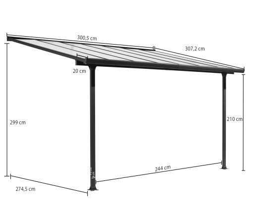 Toit terrasse, Aluminium gris anthracite, 3.05 x 3.00 m, 9.15m²