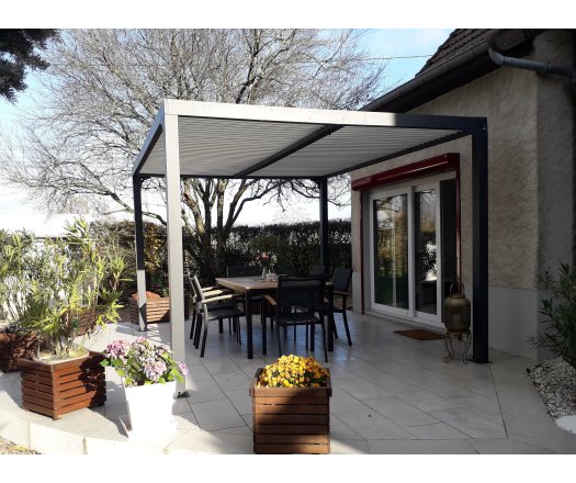 Pergola Bioclimatique avec ventelles écru, Aluminium gris anthracite, 3.60 x 3.00m, 10.80m²