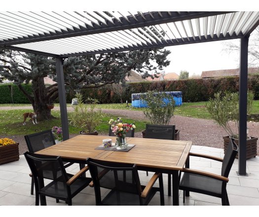 Pergola Bioclimatique avec ventelles écru, Aluminium gris anthracite, 3.60 x 3.00m, 10.80m²