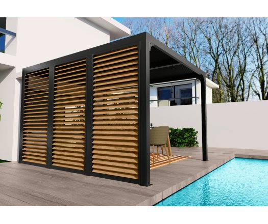 Ventelles aluminium mobiles couleur imitation bois pour  côté 3,60 m pour pergola bioclimatique PER 3630 BI et PER  3660 BI