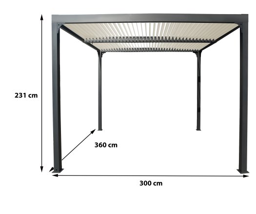 Pergola Bioclimatique avec ventelles écru, Aluminium gris anthracite, 3.60 x 3.00m, 10.80m²