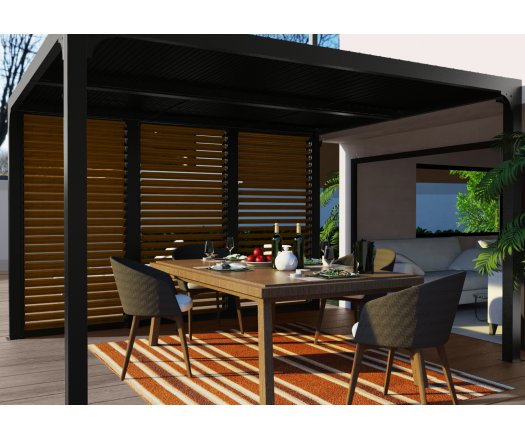 Ventelles aluminium mobiles couleur imitation bois pour  côté 3,60 m pour pergola bioclimatique PER 3630 BI et PER  3660 BI