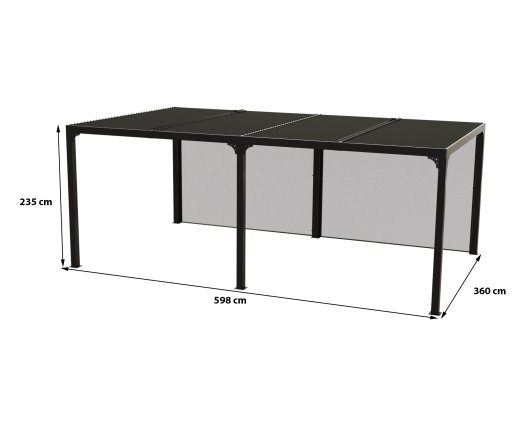 Pergola bioclimatique avec ventelles écru, Aluminium gris anthracite, 3.60 x 6.00 m, 21.5m²