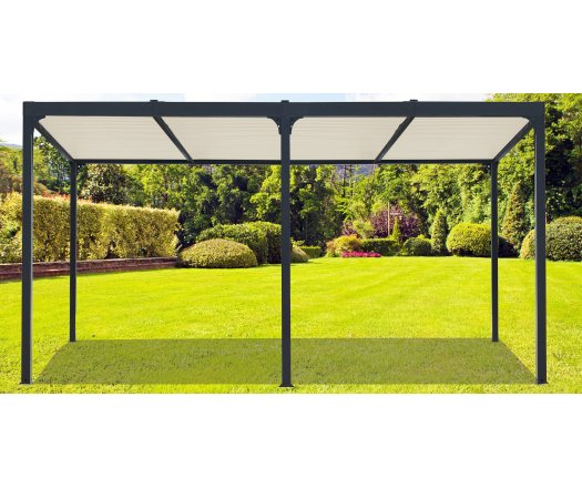 Pergola bioclimatique avec ventelles écru, Aluminium gris anthracite, 3.60 x 6.00 m, 21.5m²