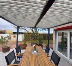 Pergola Bioclimatique avec ventelles écru, Aluminium gris anthracite, 3.60 x 3.00m, 10.80m²