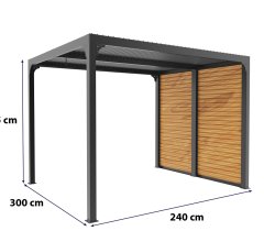 Pergola Bioclimatique avec ventelles imitation bois pour coté 3m, Aluminium gris anthracite, 2.40 x 3.00m, 7.20m²