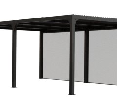 Pergola bioclimatique avec 2 rideaux manuels coloris gris pour côté de 5,98 m, Aluminium gris anthracite, 3.60 x 6.00 m, 21.5m²