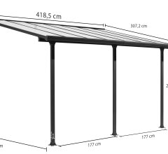 Toit terrasse avec rideau d'ombrage extensible, Aluminium gris anthracite, 3.05 x 4.20 m, 12.80m²