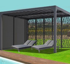 Pergola bioclimatique avec 5 panneaux moucharabieh coloris gris pour côté 3,60 m, Aluminium gris anthracite, 3.60 x 3.00 m, 10.80m²