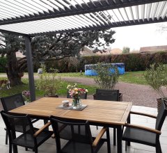 Pergola Bioclimatique avec ventelles écru, Aluminium gris anthracite, 3.60 x 3.00m, 10.80m²