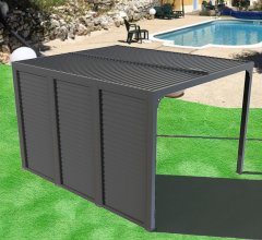 Pergola bioclimatique  livrée avec des ventelles latérales aluminium mobiles pour côté 3,60 m, Aluminium gris anthracite, 3.60 x 3.00 m, 10.80m²