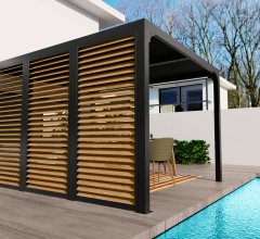 Ventelles aluminium mobiles couleur imitation bois pour  côté 3,60 m pour pergola bioclimatique PER 3630 BI et PER  3660 BI