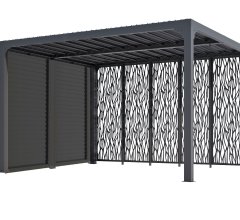 Pergola bioclimatique avec 5 panneaux moucharabieh coloris gris pour côté 3,60 m, Aluminium gris anthracite, 3.60 x 3.00 m, 10.80m²