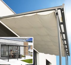 Toit terrasse avec rideau d'ombrage extensible, Aluminium gris anthracite, 3.05 x 4.20 m, 12.80m²