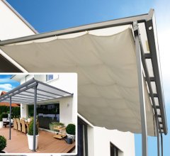 Toit terrasse  avec rideau d'ombrage extensible, Aluminium gris anthracite, 3.05 x 5.00 m, 15.25m²