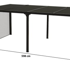 Pergola bioclimatique avec rideau manuel coloris gris pour côté 3,60 m, Aluminium gris anthracite, 3.60 x 6.00 m, 21.5m²