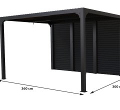 Pergola bioclimatique  livrée avec des ventelles latérales aluminium mobiles pour côté 3,60 m, Aluminium gris anthracite, 3.60 x 3.00 m, 10.80m²