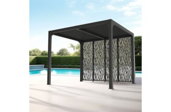 Pergola Bioclimatique avec panneaux moucharabieh, Aluminium gris anthracite, 2.40 x 3.00m, 7.20m²